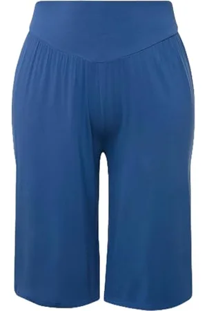 Ulla Popken Bermudy damskie, szerokie, proste nogawki, elastyczny pas 818539 spodnie, niebieskie, 50 szer. x 32 dł, , 50W / 32L