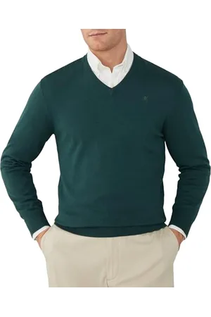 Hackett Męska bawełniana jedwabna dzianina z dekoltem w serek, , XS