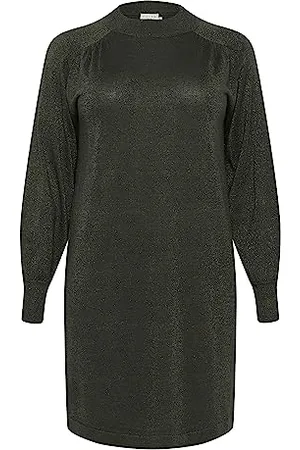 Kaffe Plus Size damska sukienka metaliczna dzianina kolana długość długie rękawy, , M/du?y rozmiar