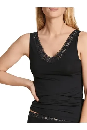 Calida Damska koszulka Natural Comfort Lace, czarna, standardowa