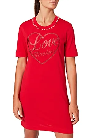 Moschino Damska koszulka o regularnym kroju z krótkim rękawem, trymed with Pearls Around The Neckline Casual Dress, , 34