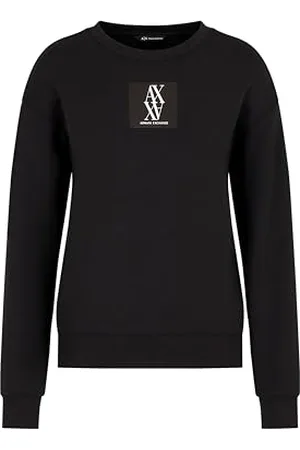 Armani Exchange Damska bluza z logo kwadratowym, okrągły dekolt, , L