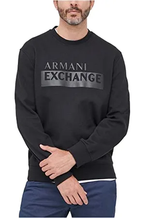 Armani Exchange Męski sweter z okrągłym dekoltem, długi rękaw, logo Maxi na przodzie, , bardzo duży