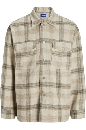 JACK & JONES Męska kurtka koszulowa JORVESTERBRO Check Overshirt LS SN, antyczna biel, L, , L