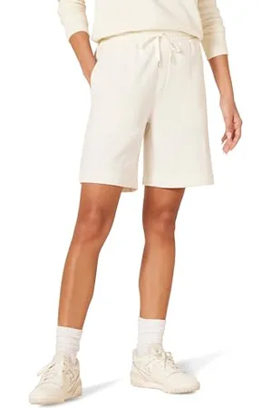 Amazon Damskie polarowe bermudy z wysokim stanem (dostępne w dużych rozmiarach), białe skorupki jajka, XL