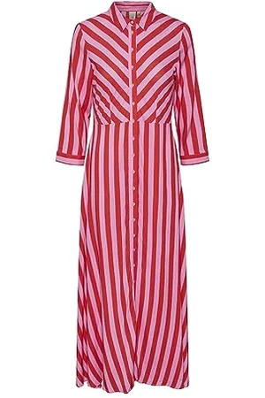 Y.A.S Damska sukienka savanna Long Shirt Dress S. Noos, Cyklamen/Stripes:Bittersweet, L