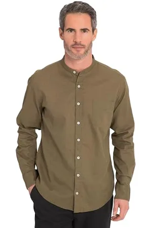 JP 1880 Męska, duże rozmiary, ponadgabarytowa, koszula męska, L-8XL, długi rękaw, mieszanka lnu, stójka, nowoczesny krój 790394, , 5XL