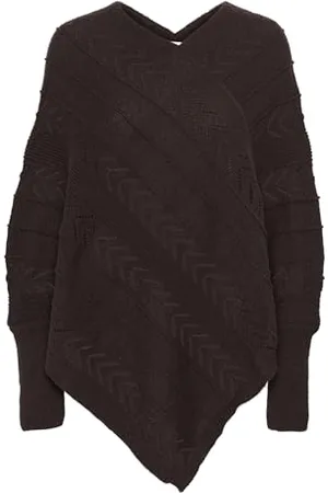 Cream Damskie ponczo z dekoltem w serek wzór z okrągłym dekoltem w szpiczasty Hem Batwing Sleeves, , rozmiar uniwersalny