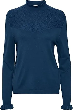 Cream Damska bluzka z dzianiny długie rękawy Mock Neck Regular Fit Frill Details, , M