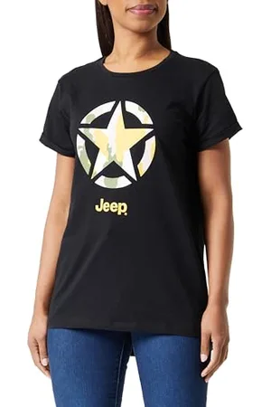 Jeep O102927-B000 Koszulka Damska Oversize - Druk Gwiazda Dno Kora Kamuflaż - Rękaw Z Klapką J23W Kobiety Black XS, , XS