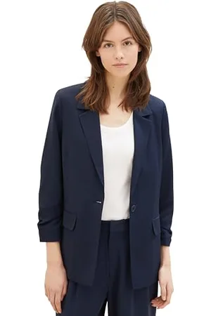TOM TAILOR Damska marynarka Regular Fit Basic z marszczonymi rękawami, , L
