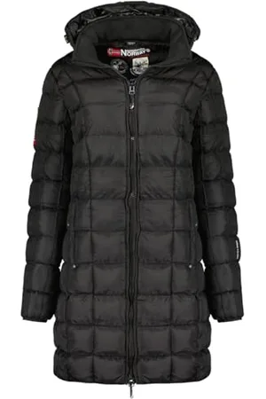 Geographical Norway Babette Lady Długa gruba ciepła parka damska jesienno-zimowa - cienki płaszcz ze sztucznego futra z kapturem - kurtka wiatrówka - elegancka kurtka puchowa damska ( S)