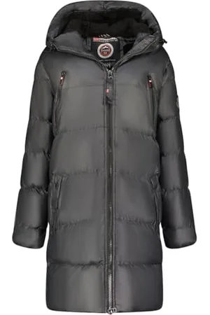 Geographical Norway Adrianna Lady Parka Damska Jesień Zima Długi gruby ciepły płaszcz - Cienki płaszcz ze sztucznego futra z kapturem - Kurtka wiatrówka - Elegancka damska kurtka puchowa ( M)