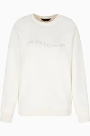 Armani Exchange Damska bluza z logo Distorted Crew Neck, Soft Touch, , S