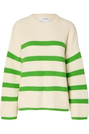 SELECTED Damski sweter z dzianiny w paski, Śnieżna biel 3, XL
