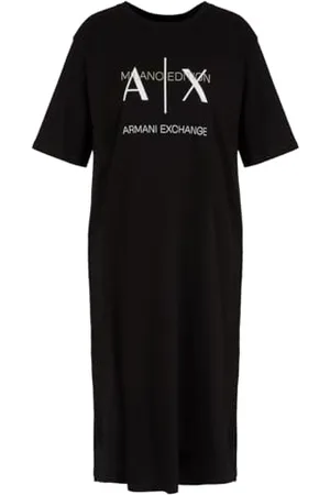 Armani Exchange Damska sukienka z długim rękawem, okrągły dekolt, czarna, M, , M