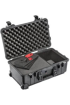 Peli 1510 Profesjonalna, wytrzymała skrzynia na kółkach, wodoszczelna i pyłoszczelna (IP67), pojemność 27 l, wyprodukowana w USA, hybrydowa wkładka z pianki i TrekPaku, czarna