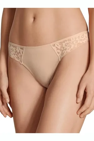 Calida Natural Comfort Lace stringi damskie, niski krój, z wysokiej jakości bawełny Supima, z koronkowymi detalami, , 40-42