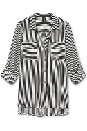 VERO MODA Bluzka damska koszula na co dzień z kieszeniami na piersi, regularny stretch, rękaw 3/4, top top, , M