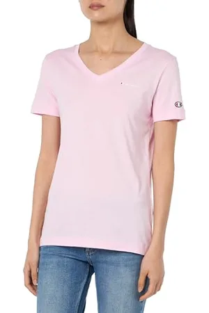 Champion Legacy Icons W - Small Script Logo S/S V-Neck T-Shirt, Różowy Dżeton, XS Damskie SS24, , XS