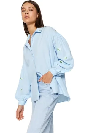 Trendyol Damska koszula regular fit basic kołnierzyk bluzki Denim Shirt, , 38