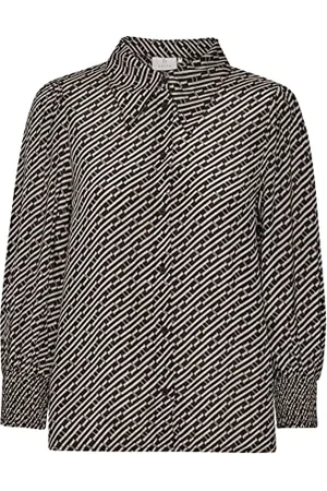 Kaffe Damska koszula Bluzka 3/4 Sleeve Printed Elegant, Nadruk na czarno/Piasek, 40