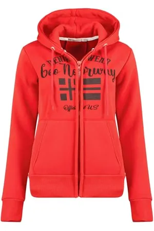 Geographical Norway Galouse damska bluza z kapturem z kieszeniami kangur - ciepła bluza z długim rękawem - damska kurtka z kapturem wiosna lato jesień zima (czerwony L), , L