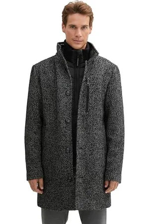 TOM TAILOR Męski 1043708 płaszcz wełniany, 36082-Black Spotty Herringbone, XL, , XL