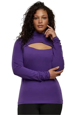 Urban classics Damski top z długim rękawem z wycięciem i kołnierzem z długim rękawem, z wysokim kołnierzem, rozmiar XS do 5XL, , XL