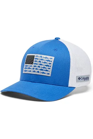 Columbia Unisex dla dorosłych PFG Fish Flag Mesh Ball Cap-High zapięcie, żywy niebieski/biały/flaga ryby USA, S-M, Żywa niebieska/biała/amerykańska flaga ryby, S-M
