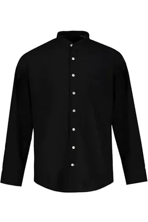 JP 1880 Męska, duże rozmiary, ponadgabarytowa, koszula męska, L-8XL, długi rękaw, mieszanka lnu, stójka, nowoczesny krój 790394, , XXL