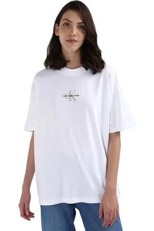 Calvin Klein Jeans Damska koszulka MONOLOGO Boyfriend S/S, jasnobiała, XL, , XL