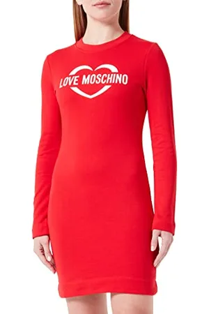 Moschino Damska sukienka z długim rękawem z nadrukiem holograficznym w sercu, , 42