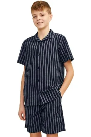 JACK & JONES JORPALMA Seersucker, koszulka SS JNR, Sky Captain/Stripes:Stripes, 128
