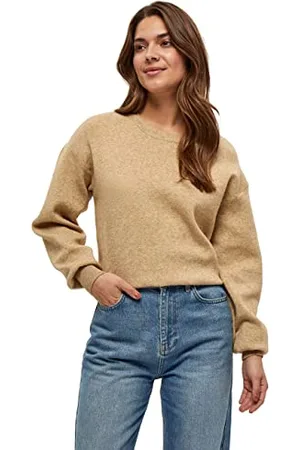 Minus Lupi sweter damski z okrągłym dekoltem, długie rękawy, z dzianiny, na jesień, 354 Nomad Sand Melange, XXL