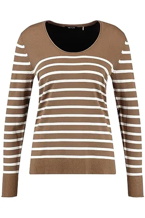 Taifun Damski sweter z wzorem w prążki, długi rękaw, dzianinowy sweter z długim rękawem, okrągły dekolt, sweter w paski, , 40