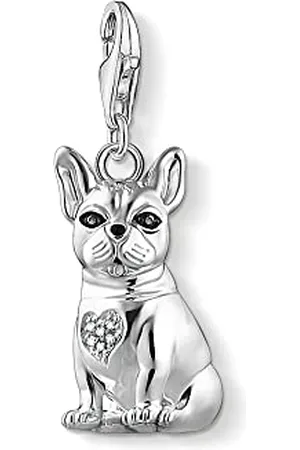 Thomas Sabo Charm-Anhänger französische Bulldogge aus 925er Sterlingsilber mit Zirkonia-Steinen, schwarze Augen und funkelndem Herz auf der Brust, Maße: 30 x 11 mm,1726-041-21