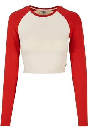 Urban classics Damski Organic Cropped Retro Baseball Longsleeve Damska koszulka z długim rękawem biała/czarna, , 5XL
