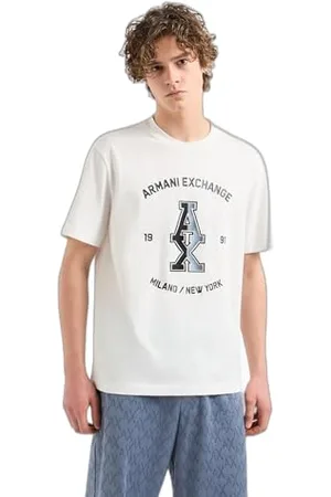 Armani Exchange Męska koszulka Large Central Stacked Ax z logo Milanonew York Text Surrounding Regular Fit Tee T-Shirt, , XXL