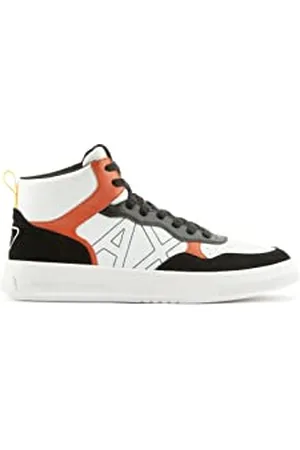 Armani Exchange Męskie buty sportowe z logo Side Sewn, Cow Suede Details, High Top Sneaker, czarny pomara?czowy, 41 EU