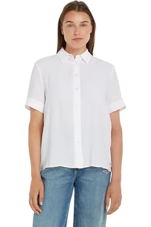 Tommy Hilfiger Damska koszula Essential Fluid Ss Casual Shirts, biała, 42, , 68