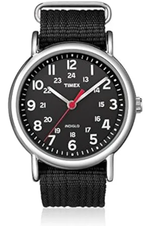 Timex Weekender zegarek kwarcowy unisex z wyświetlaczem analogowym i nylonowym paskiem, Czarny/czarny, pasek
