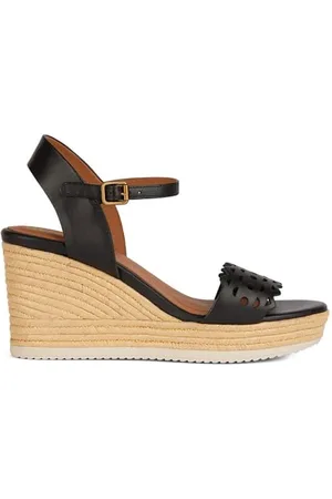 Geox Damskie sandały D Ponza A Wedge, czarne, rozmiar 36 EU, , 36 EU
