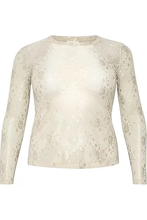 Kaffe Koszulka damska Plus Size z długim rękawem Slim Fit Crew Neck Nylon Top damska, , L/du?y rozmiar