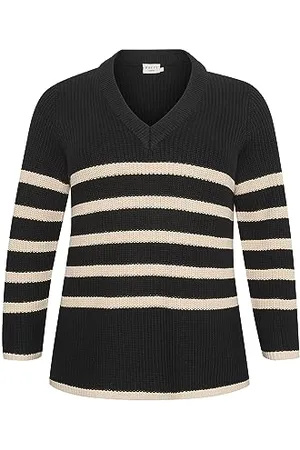 Kaffe Plus Size Damski dzianinowy sweter z długim rękawem dekolt w paski