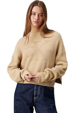 Calvin Klein Jeans Damskie Logo Intarsia Regularny Sweter Sweter, , XL, , XL