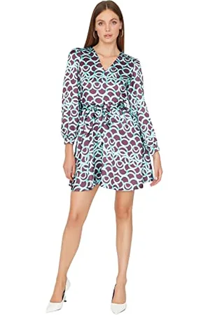 Trendyol Damska sukienka mini, podwójna, z dekoltem w serek, tkana, plus size, , 40