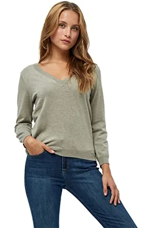 Minus Damski sweter z dzianiny Milla z rękawem 3/4, drewniany dymny melanż, S