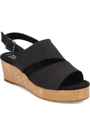 TOMS Damskie sandały Claudine na koturnie, czarne melanż tkane, 37 EU, , 36.5 EU