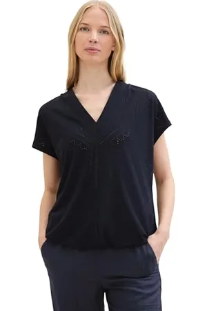 TOM TAILOR Damska bluzka basic z haftem dziurkowanym, , S